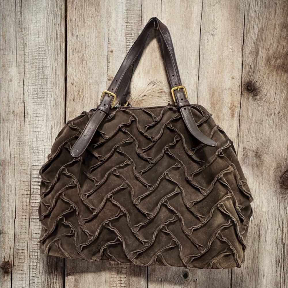 Cole Haan Dark Brown Textured suede leather tote
